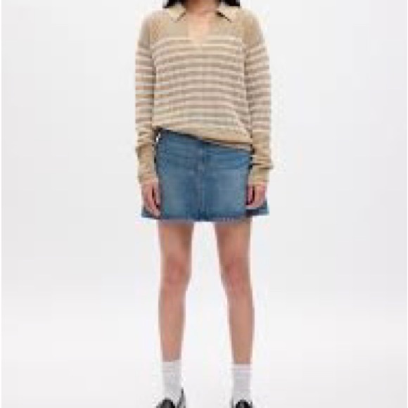 GAP Relaxed Striped Crochet Collared Sweater Summer Knit XS Cotton Polo - Picture 1 of 7